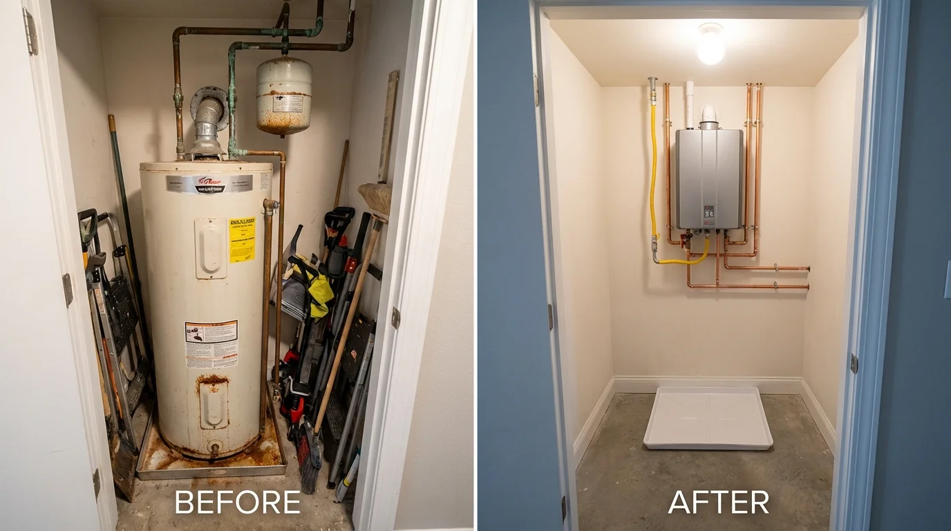 Tank water heater versus wall-mounted tankless unit comparison for Kernersville, NC homeowners