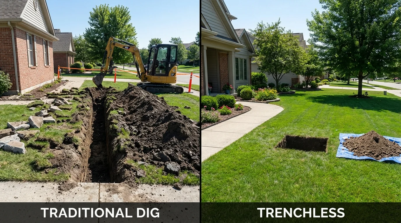 Trenchless sewer repair with minimal yard damage versus traditional excavation in Kernersville, NC